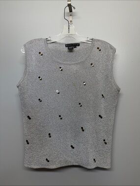 Ziani Couture Silver Shimmer Metallic Knit Top